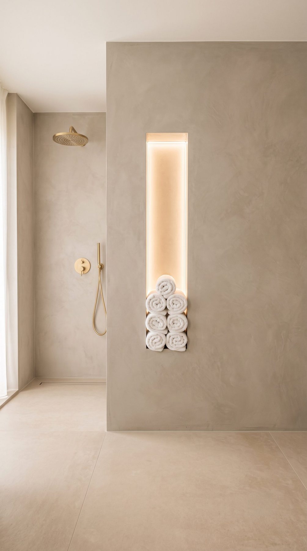 Luxuriöse Badsanierung mit Regendusche, Großformatfliesen und LED-Nische